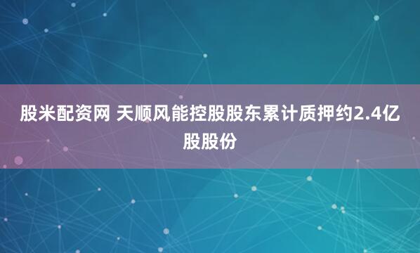 股米配资网 天顺风能控股股东累计质押约2.4亿股股份